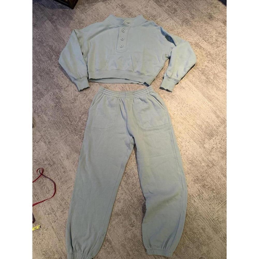 West Side Light Blue Two-Piece Cozy Sweatshirt and Joggers Set sz sm